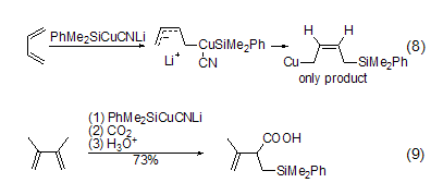 二氯硅烷与1,3-丁二烯仅发生环化反应生成2,5-二乙烯基硅烷 (式10,式